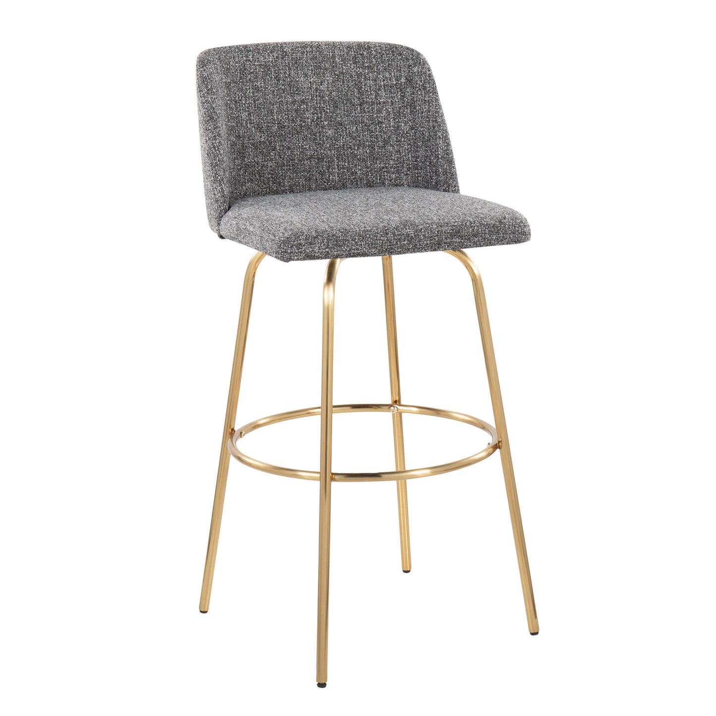 Toriano - Contemporary Fixed Height Barstool With Swivel With Round Footrest (Set of 2) - Gray / Gold