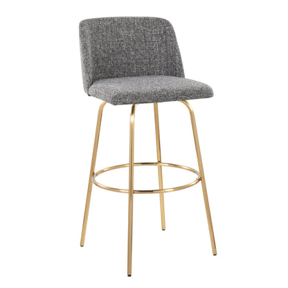 Toriano - Contemporary Fixed Height Barstool With Swivel With Round Footrest (Set of 2) - Gray / Gold
