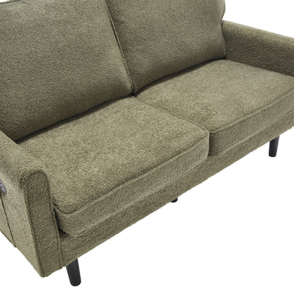 Mid Century Modern Loveseat Sofa With USB Ports, Removable Pillow Cover - Green