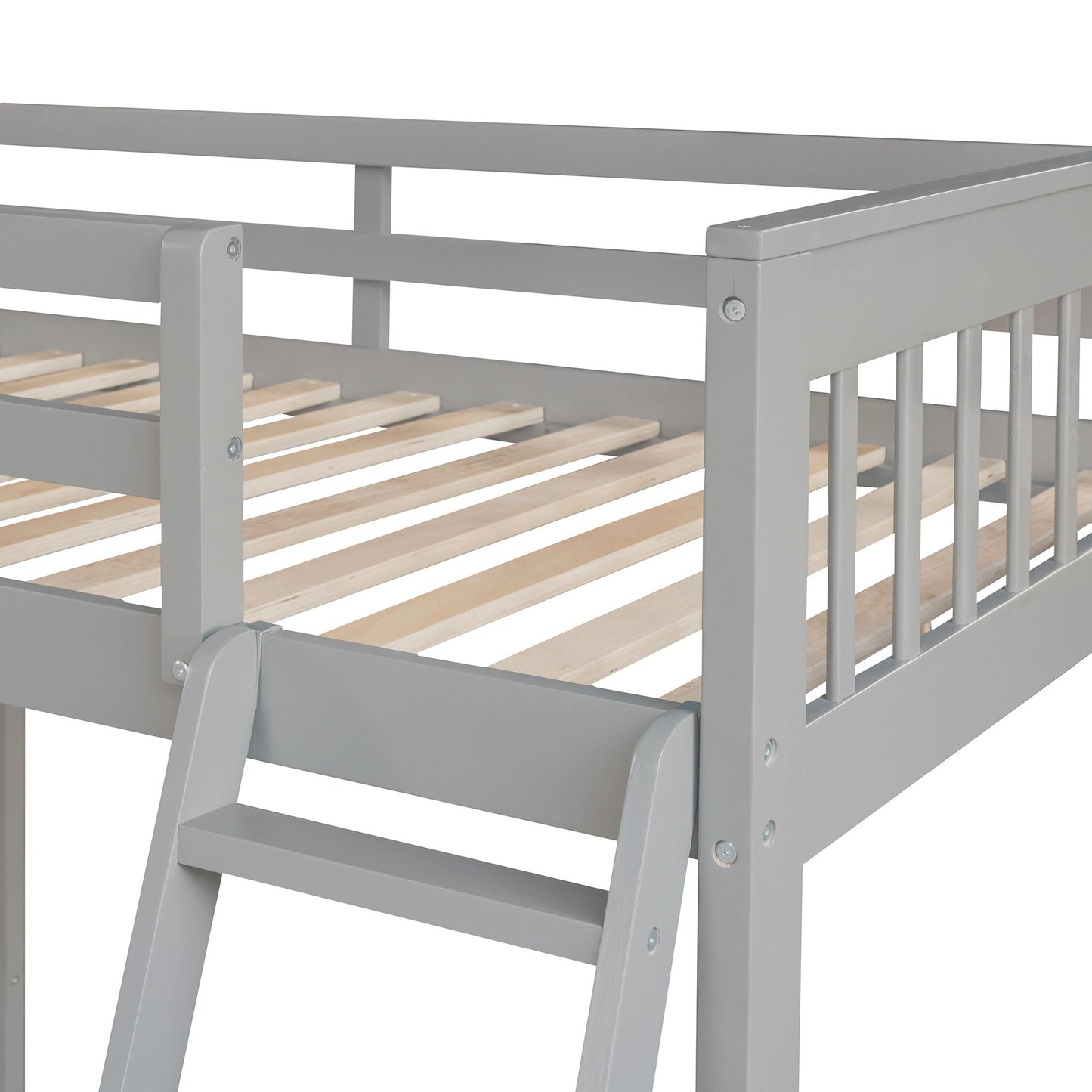 Twin Over Full L Shaped Bunk Bed & 3 Drawers, Ladder And Staircase - Gray