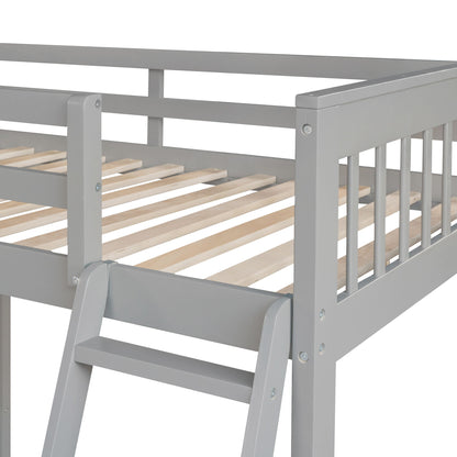 Twin Over Full L Shaped Bunk Bed & 3 Drawers, Ladder And Staircase - Gray