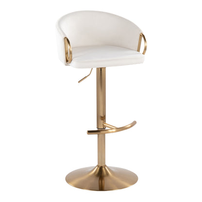 Claire - Contemporary / Glam Adjustable Barstool With Swivel With Rounded T Footrest (Set of 2) - Cream