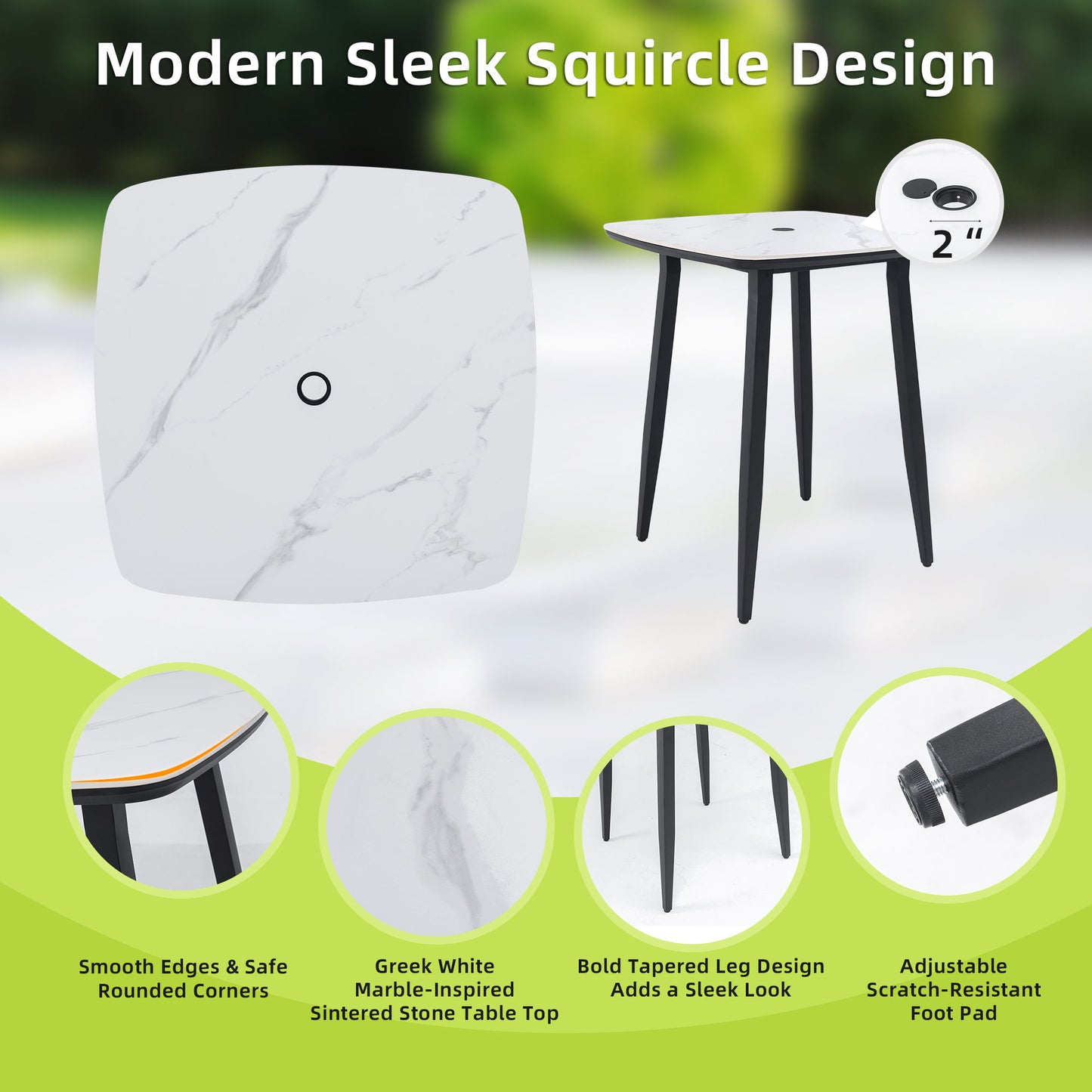 5 Pieces Modern Outdoor Bar Set, Sintered Stone Table With White Inspired Top & 4 Bar Stools, Sunbrella Cushions, Weather Resistant - Ember Black / White