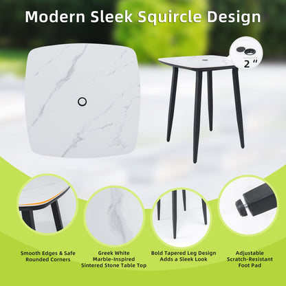 5 Pieces Modern Outdoor Bar Set, Sintered Stone Table With White Inspired Top & 4 Bar Stools, Sunbrella Cushions, Weather Resistant - Ember Black / White