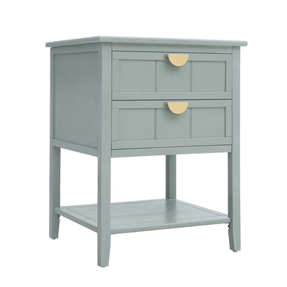 2 Drawer Side Table, American Style, End Table, Suitable For Bedroom, Living Room, Study - Light Gray