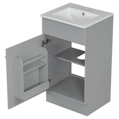 Bathroom Vanity With Sink, Vanity Cabinet With Door Shelf And Adjustable Shelf - Gray