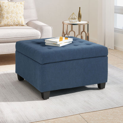Isabella - Elegant Ottoman With Storage Functionality - Navy Blue Fabric