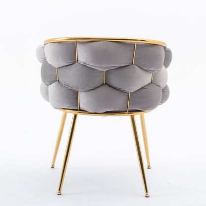 Luxury Modern Simple Leisure Velvet Single Sofa Chair Bedroom Lazy Person Household Dresser Stool Manicure Table Back Chair (Set of 2) - Gray / Gold