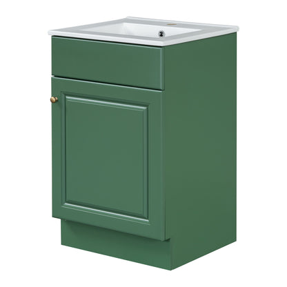 20" Bathroom Vanity With Sink, Freestanding Cabinet With Door Shelf And Adjustable Shelf, And Ceramic Construction - Green