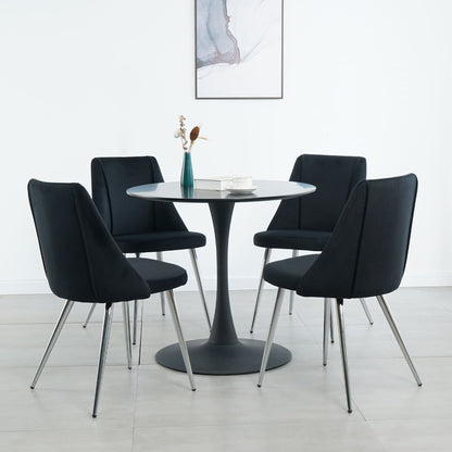 Modern Velvet Dining Chair With Chrome Metal Legs For Home And Office (Set of 4) - Black