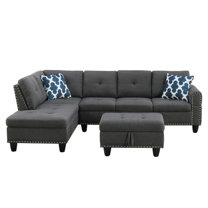 Alger - 98" Wide Left Hand Facing Sofa & Chaise With Ottoman - Dark Gray