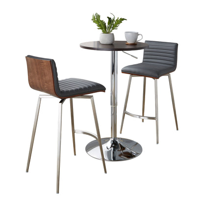 Mason - 3 Piece Swivel Mid-Century Modern Counter Height Dining Set With Adjustable Table - Chrome / Brown / Gray