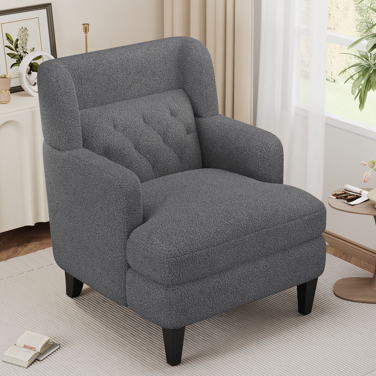 Upholstered Accent Chair Tufted Armchair For Living Room - Dark Gray