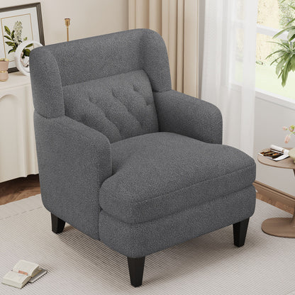 Upholstered Accent Chair Tufted Armchair For Living Room - Dark Gray