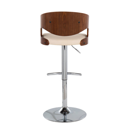 Pino - Mid-Century Modern Adjustable Barstool With Swivel (Set of 2) - Walnut / Cream