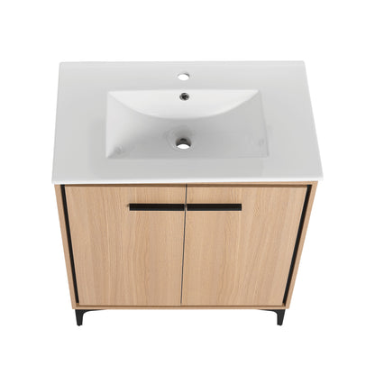 30" Bathroom Vanity Base With Basin And Storage Cabinet - Oak