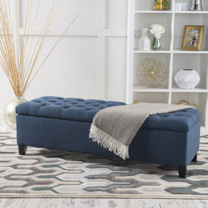Glouster - Contemporary Storage Ottoman With Button Tufted Design - Navy Blue