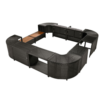 Spa Surround Spa Frame Quadrilateral Outdoor Rattan Sectional Sofa Set With Mini Sofa, Wooden Seats And Storage Spaces - Gray