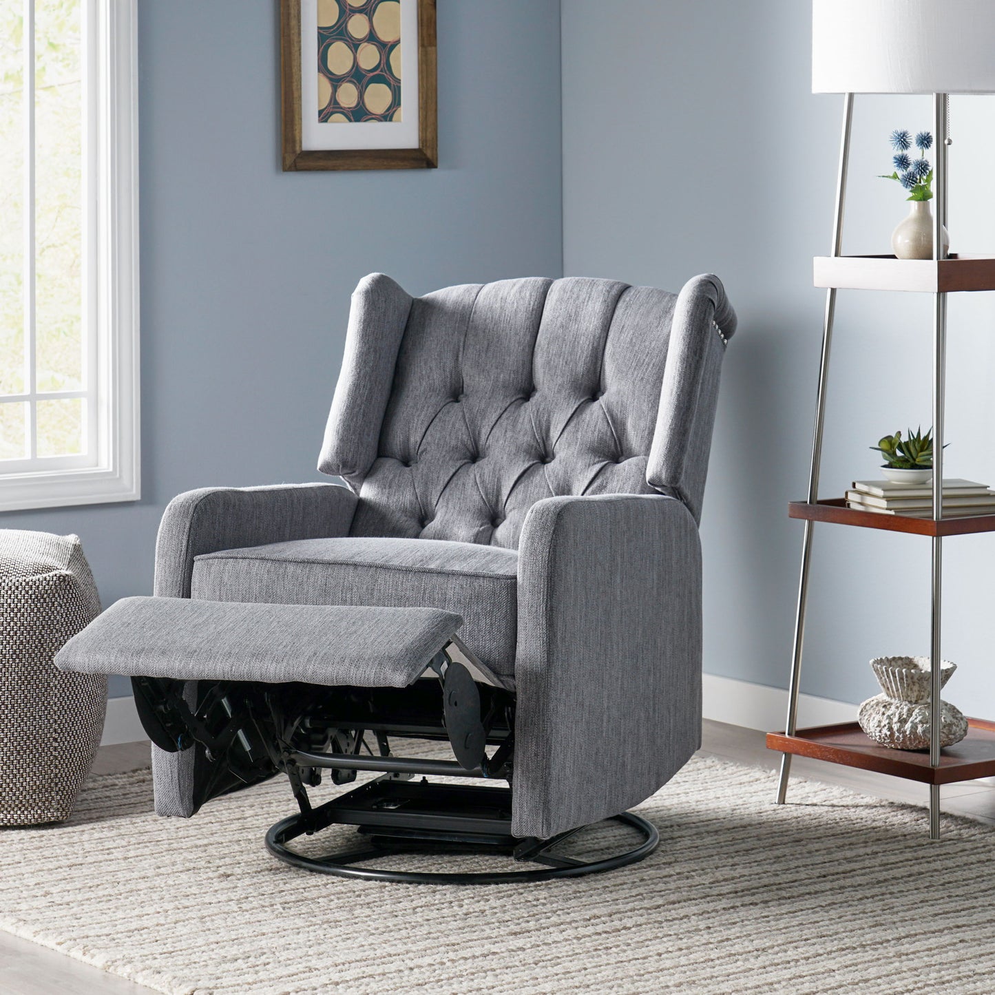 Classic Design, Manual Recliner Chair With 360 Degree Swivel - Charcoal