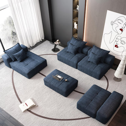 Modern Oversized Modular Sectional Sofa, Sparkling Chenille Fabric Soft Cushion Sofa With 6 Pillows, 6 Pieces Diy Combination Tufted Sofa, No Assembly Required - Blue