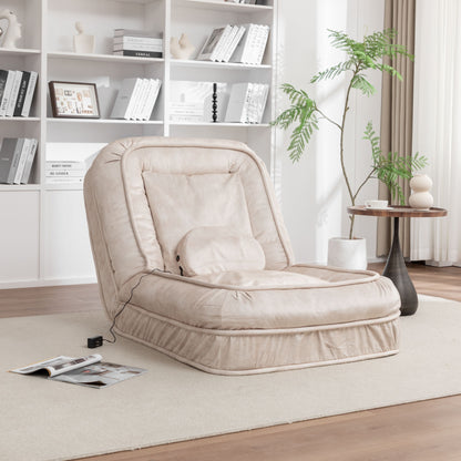 Upholstered Human Dog Bed And Pets Bean Bag Floor Sofa With Massage Pillow, 5 Adjustable Positions & 2 Soft Pillows, Velvet With Foam And Iron Plastic Frame - Beige