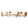 Acacia Wood Loveseat And Coffee Table Set With Cushions - Brown