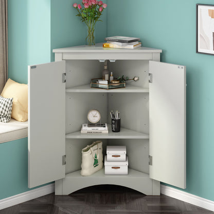 Triangle Bathroom Storage Cabinet With Adjustable Shelves, Freestanding Floor Cabinet For Home Kitchen - Gray