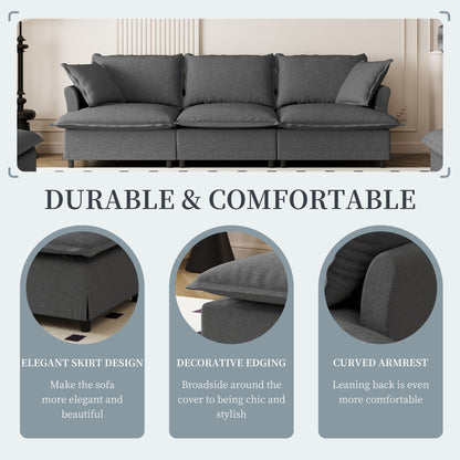 3 Seat Sofa Module For Modular Sectional Wide Seat Cloud Couch With Throw Pillows Upholstered - Gray