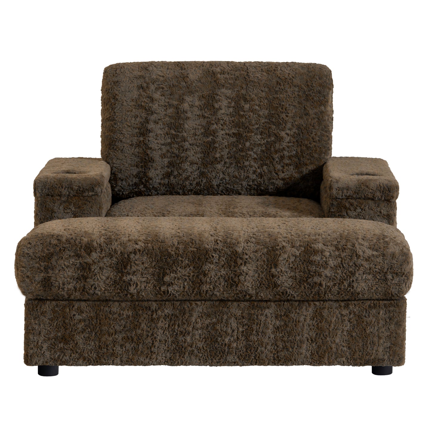 Oversized Chaise Lounge Indoor Rabbit Fur Sofa Bed With Storage Ottoman And Armrests Cup Holders With Deep Seat - Brown