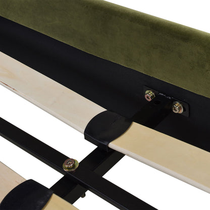 Aspen - Queen Vertical Tufted Modern Headboard Platform Bed Set - Olive Green