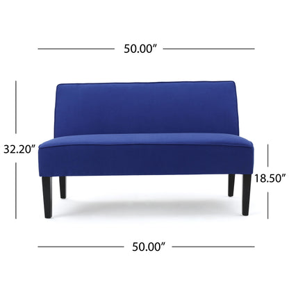 Contemporary Loveseat With Upholstered Fabric And Birch Wood Legs - Navy Blue