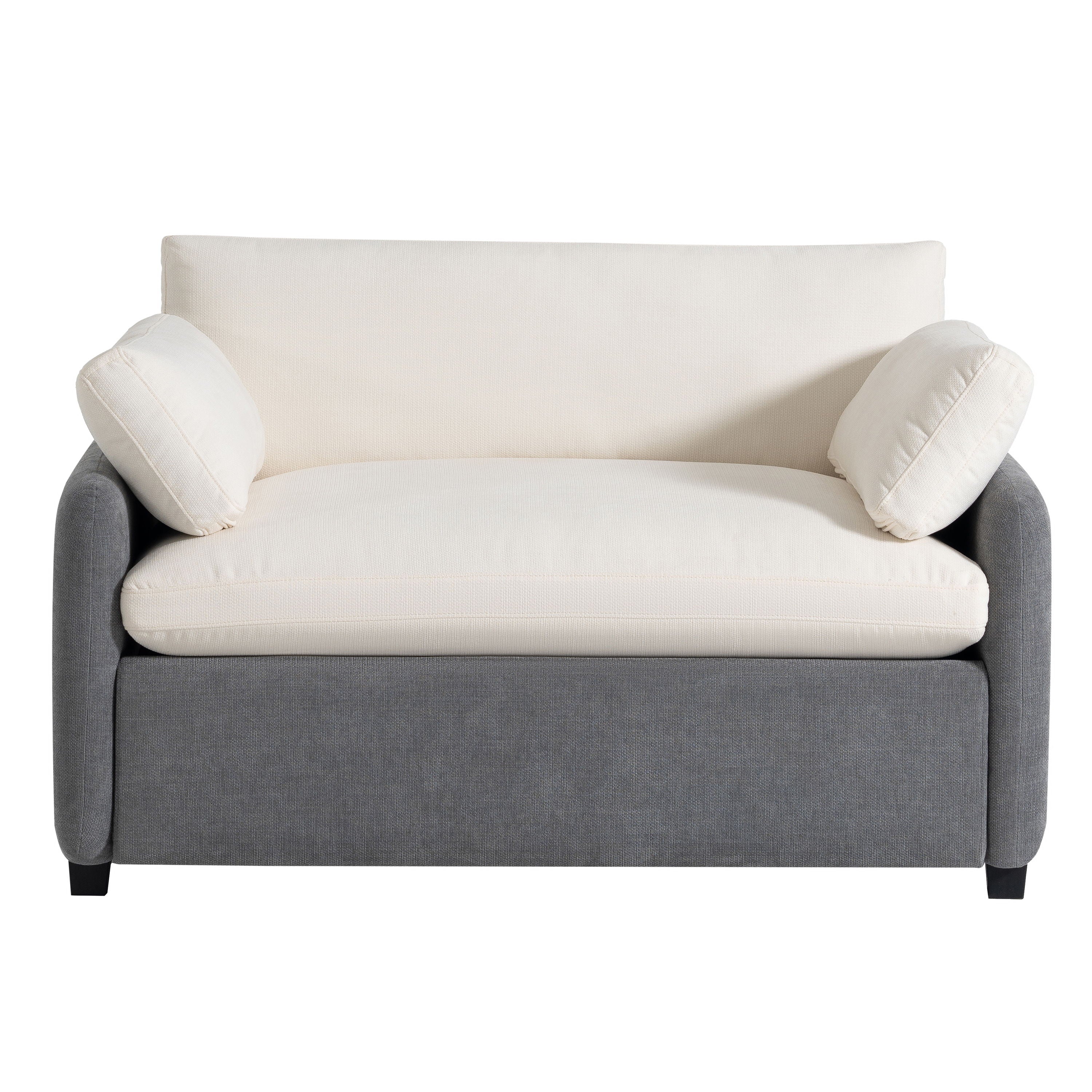 Oversized Single Sofa Chair Wide And Deep Seat, Modern Upholstered Comfy Blocking Couch Lounge With Pillows - Gray / Cream