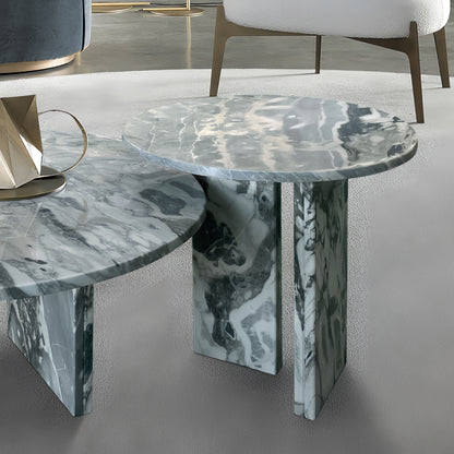 Luxury Natural Marble Coffee Table Set With Metal Base For Living Room - Blue / Gray