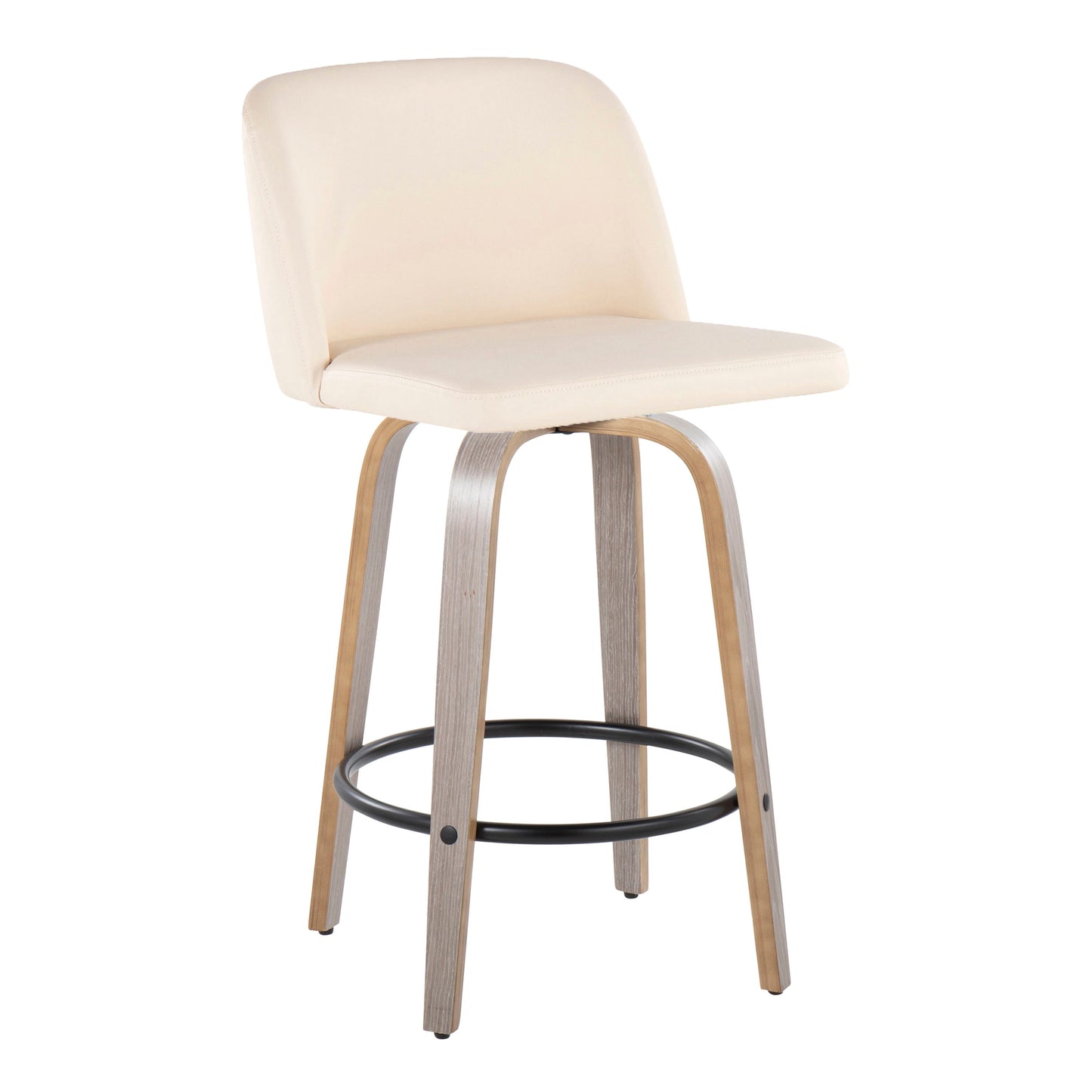 Toriano - Contemporary Fixed Height Counter Stool & Swivel And Round Footrest (Set of 2) - Light Gray / Cream
