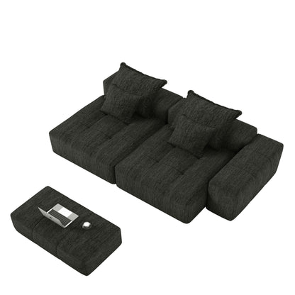 Modern Oversized Modular Sectional Sofa With 2 Chaise Lounge And 2 Armrest, Sparkling Chenille Fabric Soft Cushion Sofa With 4 Pillows, 4 Pieces Diy Combination Tufted Sofa, No Assembly Required - Black