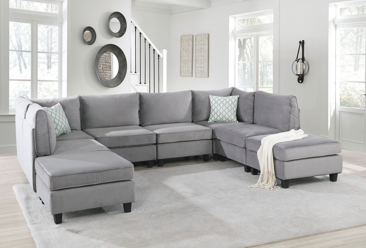 Simona - Velvet 8 Piece Modular Sectional Sofa - Gray