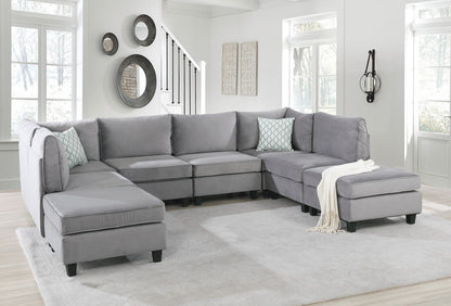 Simona - Velvet 8 Piece Modular Sectional Sofa - Gray