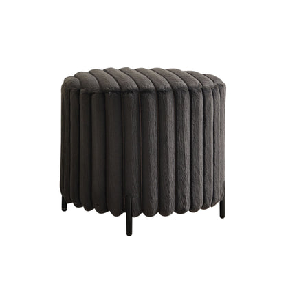 Upholstered Round Pouf Ottoman Foot Rest With Black Metal Legs - Charcoal