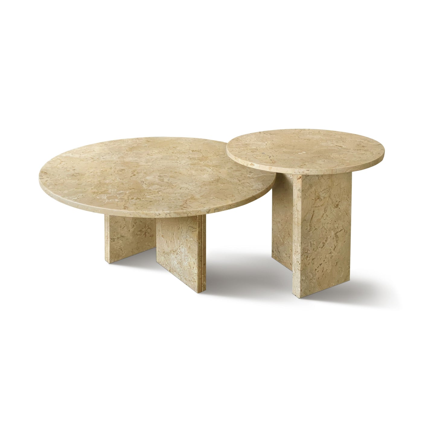 Elegant Marble Coffee Table Set Natural Stone - Gold Yellow Beige, Small Living Room Table Duo - Beige / Gold / Beige / Yellow