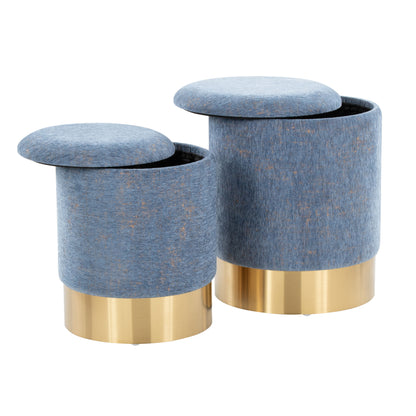 Marla - Contemporary Nesting Ottoman Set - Gold / Blue