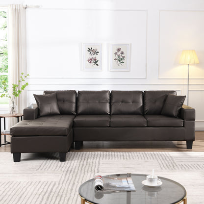 Modern Sectional Sofa Set With L Shape Chaise Lounge And Cup Holder - Chocolate Brown