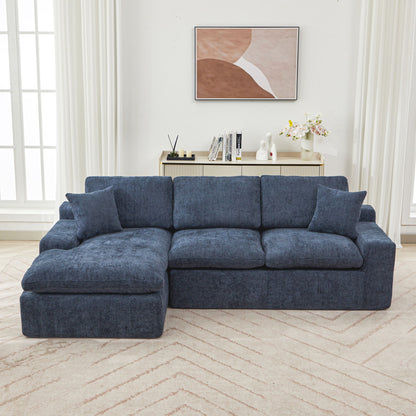 Cloud Sectional Sofa Upholstered Sofa Couch With Double-Layer Cushion And Side Pockets - Blue