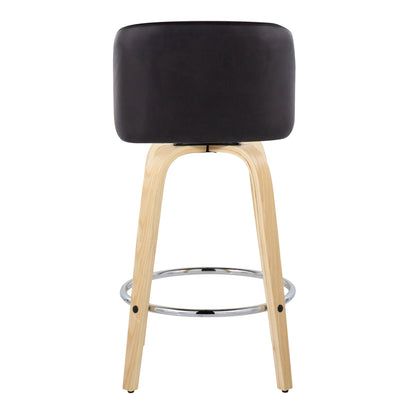 Toriano - Contemporary Fixed Height Counter Stool With Swivel And Round Footrest (Set of 2) - Natural / Black