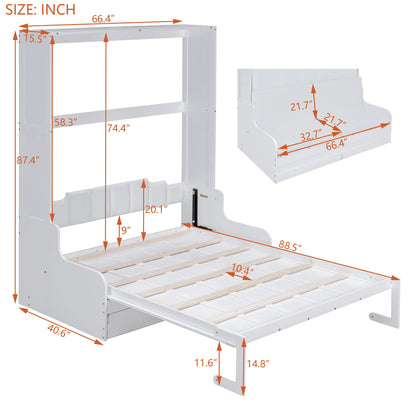 Queen Size Murphy Space Saving Wall Bed With Cushion - White
