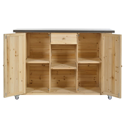 Outdoor Kitchen Island Fir Wood Kitchen Island With Stainless Steel Top, Ample Storage Space, Towel And Spice Racks And A Bottle Opener For Outdoor - Natural