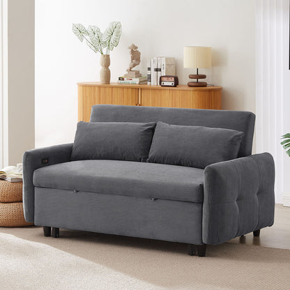 Pull Out Sofa Bed Convertible Couch 2 Seat Loveseat Sofa Modern Sleeper Sofa With 2 Throw Pillows And USB Ports For Living Room - Dark Gray