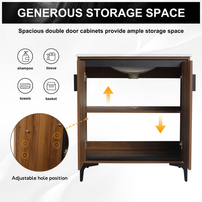 Bathroom Vanity Freestanding Cabinet With Sink - Brown