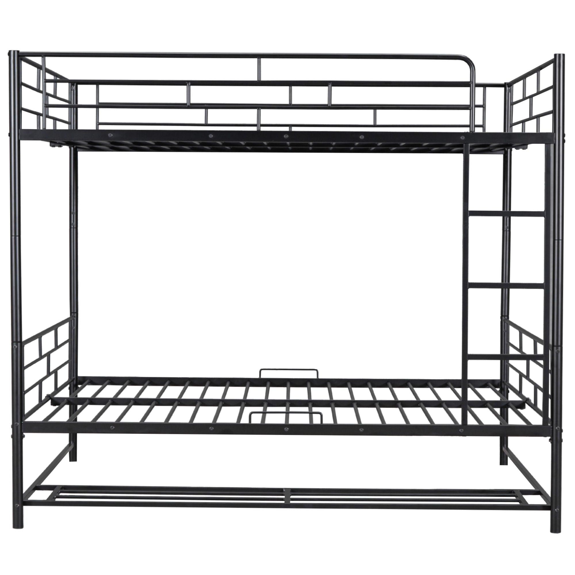Full Over Full Bunk Bed With Shelf And Guardrails - Black
