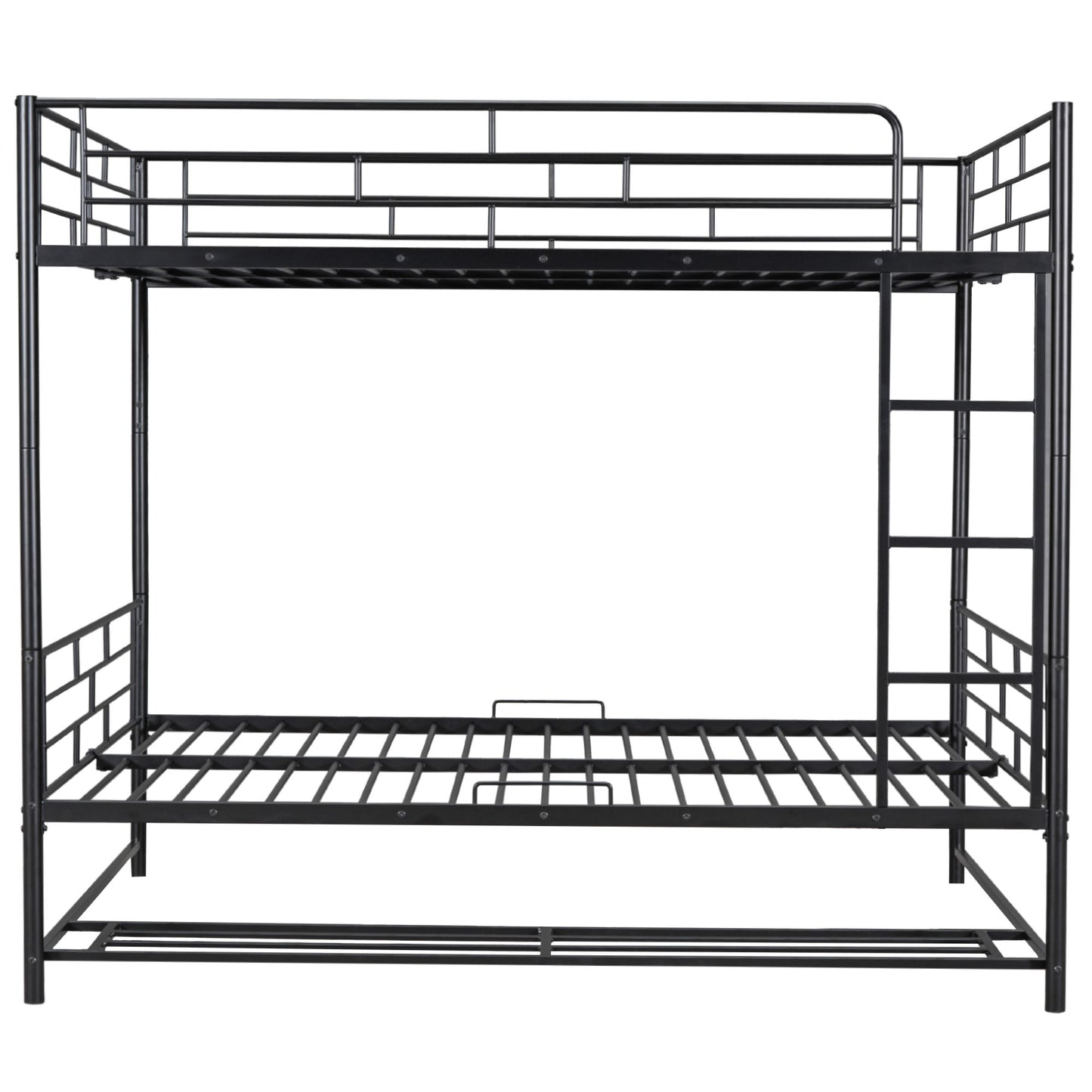 Full Over Full Bunk Bed With Shelf And Guardrails - Black