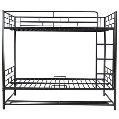 Full Over Full Bunk Bed With Shelf And Guardrails - Black